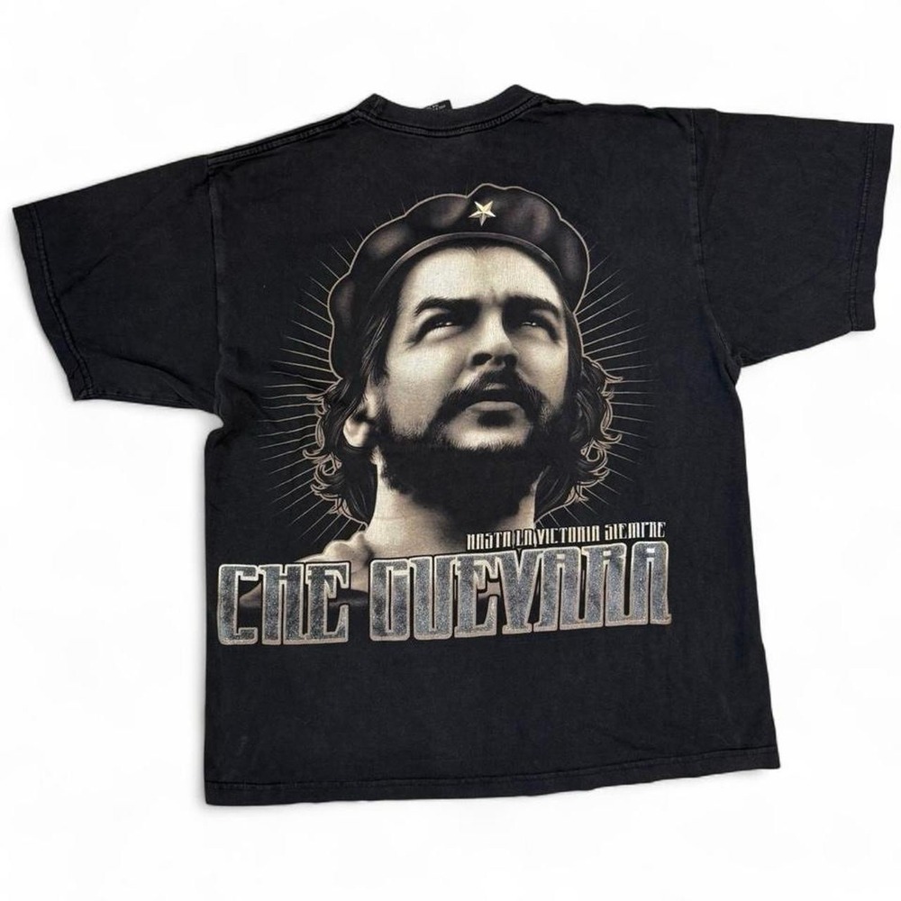 Vintage Che Guevara Faded Black Double Sided Graphic Tee Men's Large Grunge Y2K
